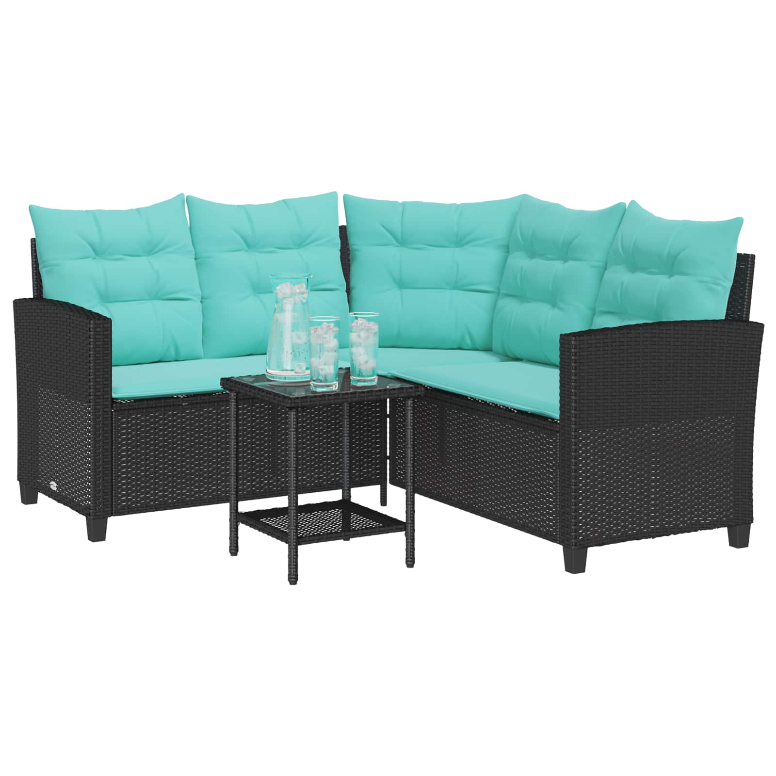 Divano da giardino 2 pcs Nero e Turchese Poly Rattan | homemem39