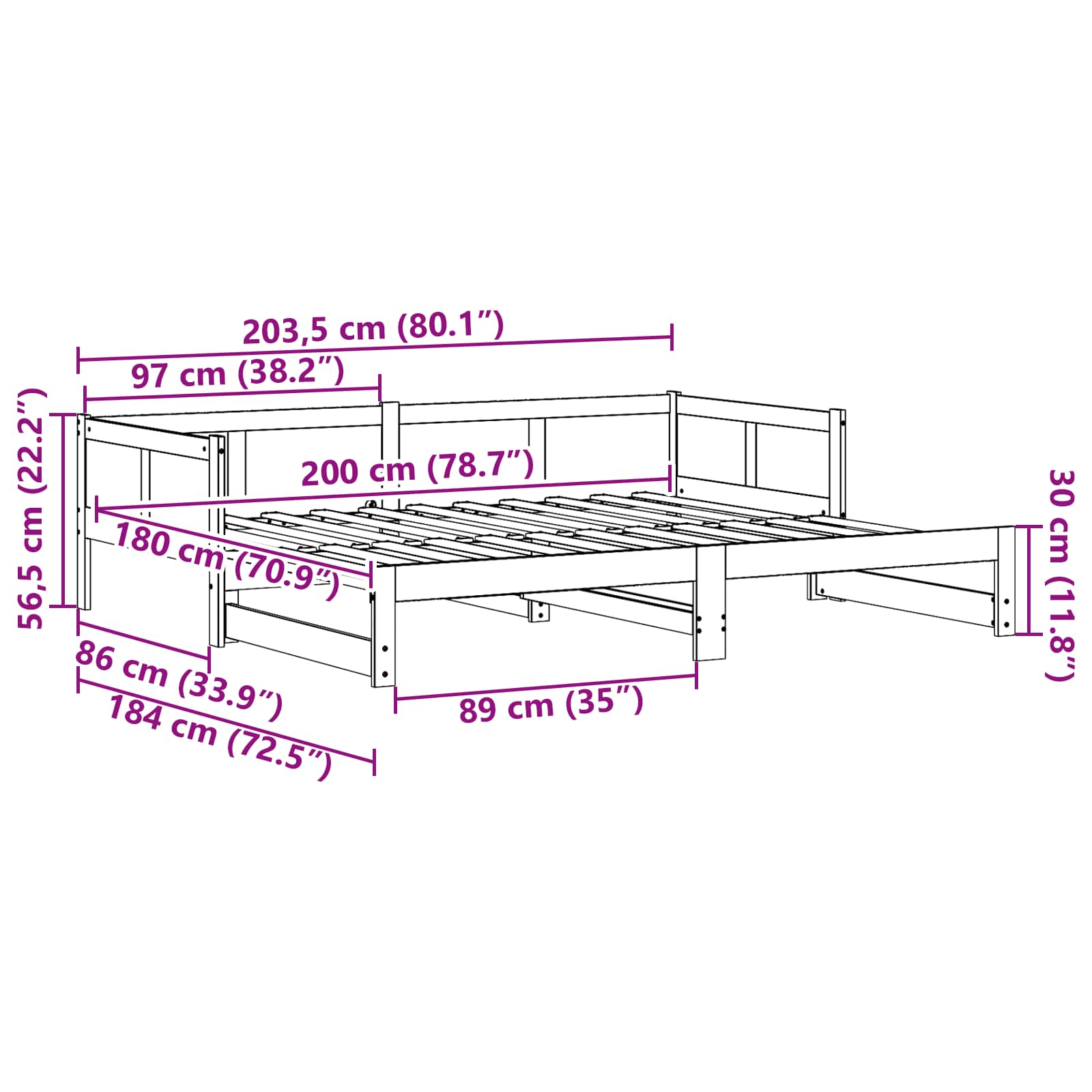 Letto Giorno Estraibile Bianco 180 x 200 cm Pino massello | homemem39