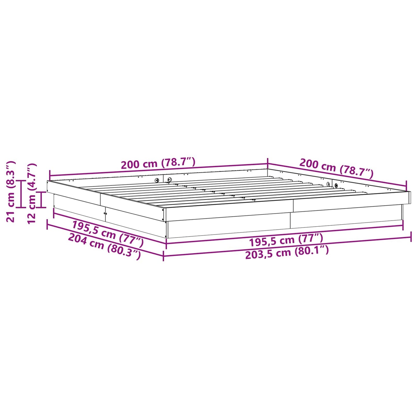 Struttura del letto Bianco 200 x 200 cm Pino massello | homemem39