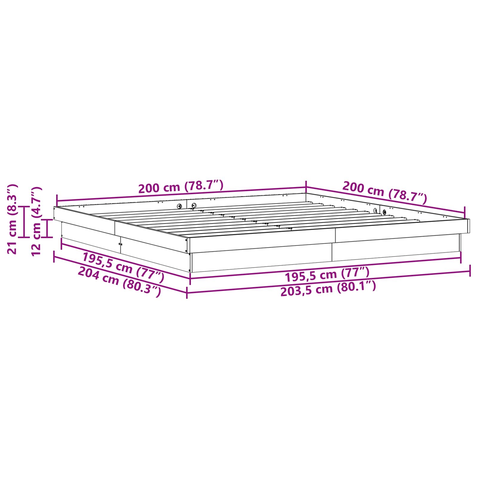 Struttura del letto Bianco 200 x 200 cm Pino massello | homemem39