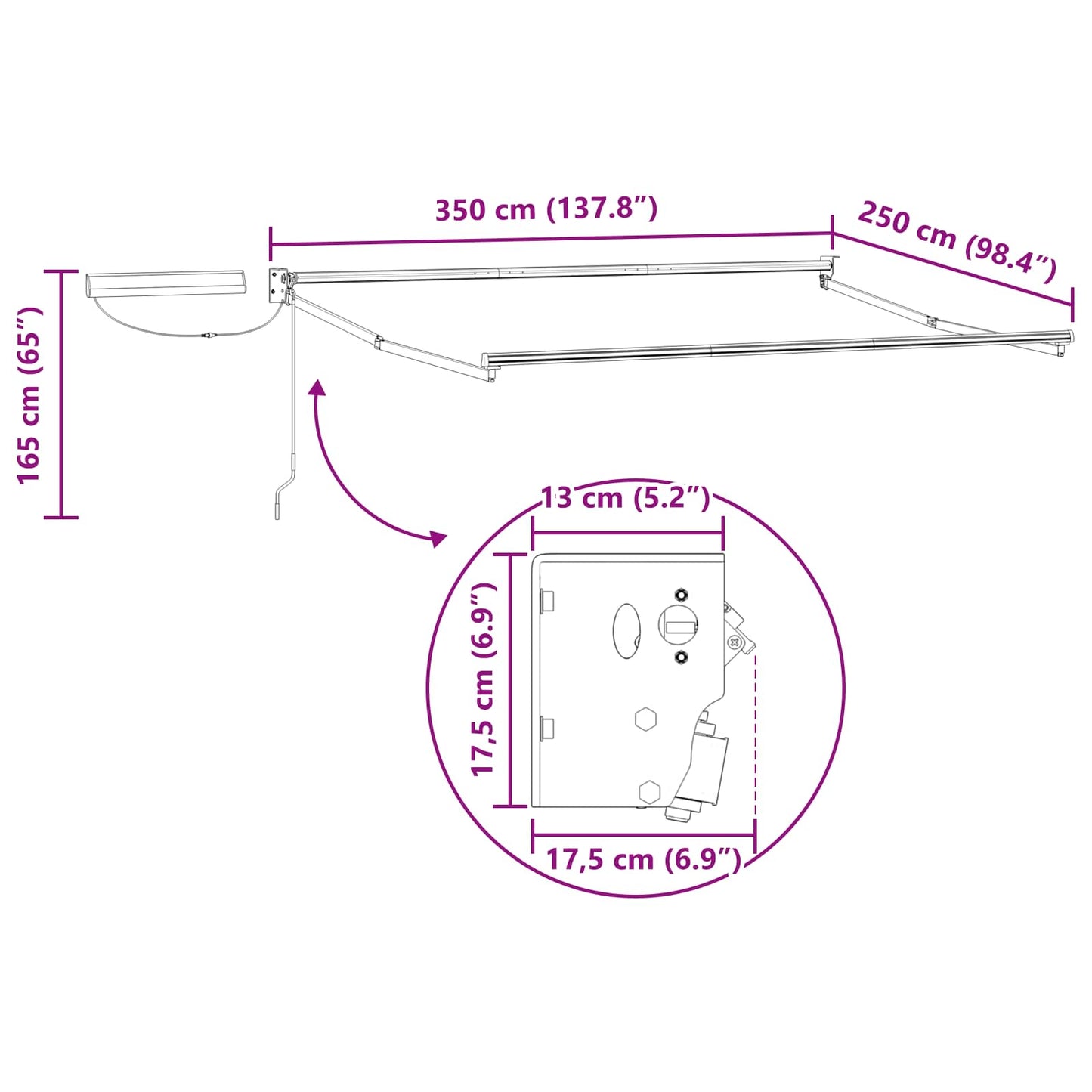 Struttura della tenda elettrica retrattile Bianco 3,5 x 2,5 m - homemem39