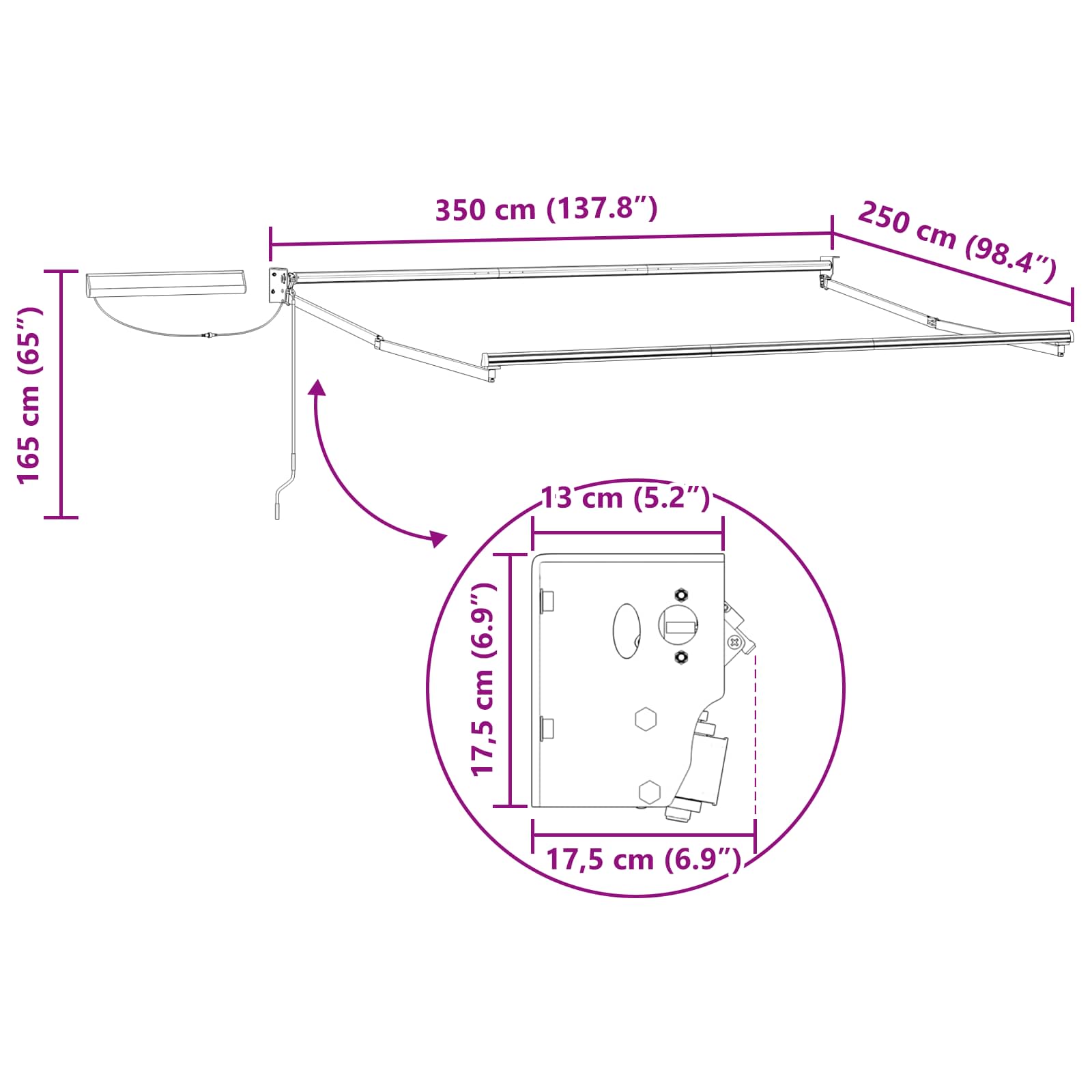 Struttura della tenda elettrica retrattile Bianco 3,5 x 2,5 m - homemem39
