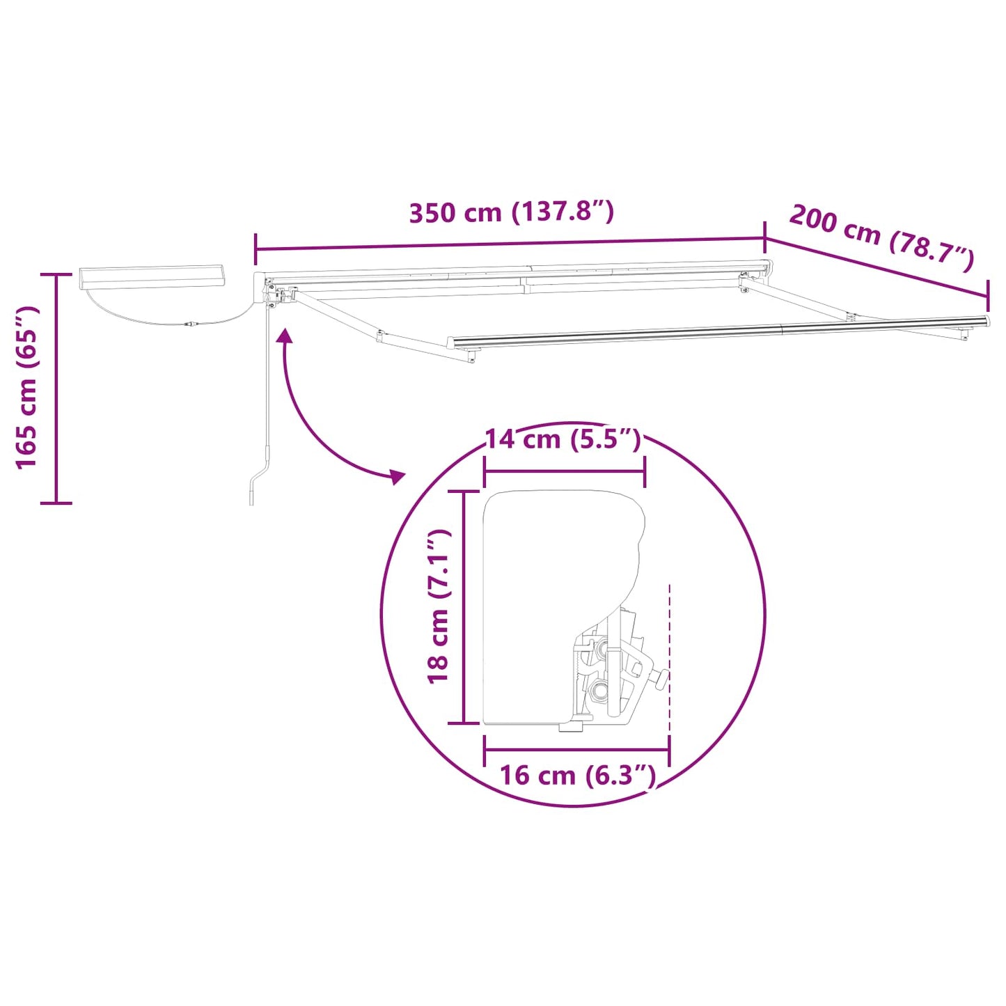 Struttura della tenda elettrica retrattile Bianco 3,5 x 2 m