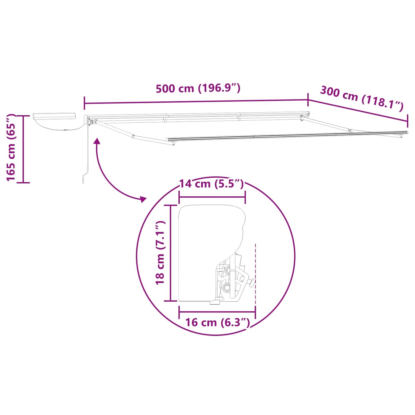Struttura della tenda elettrica retrattile Antracite 5 x 3 m