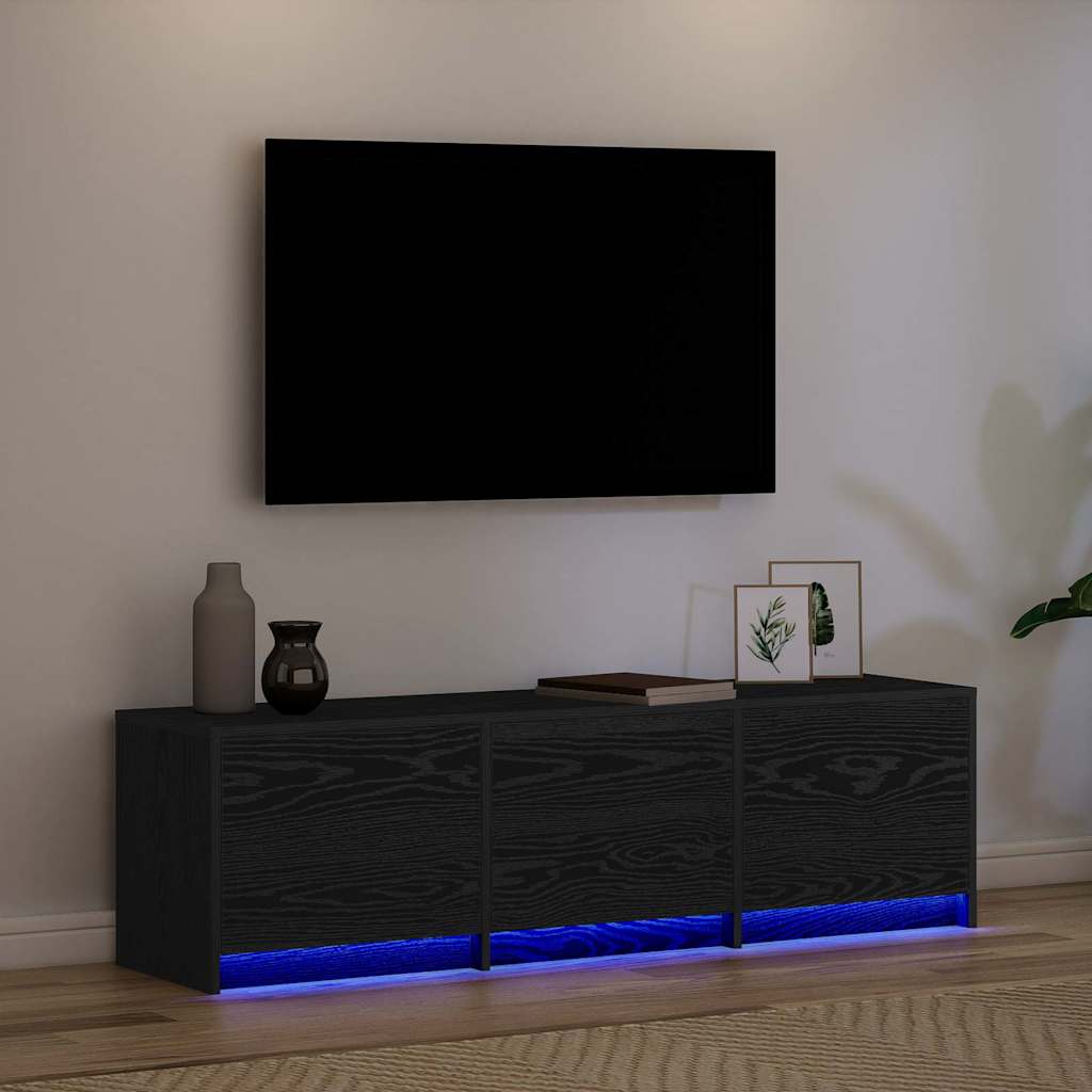Mobile TV con LED con cassetto Rovere Nero 140 x 34 x 40 cm