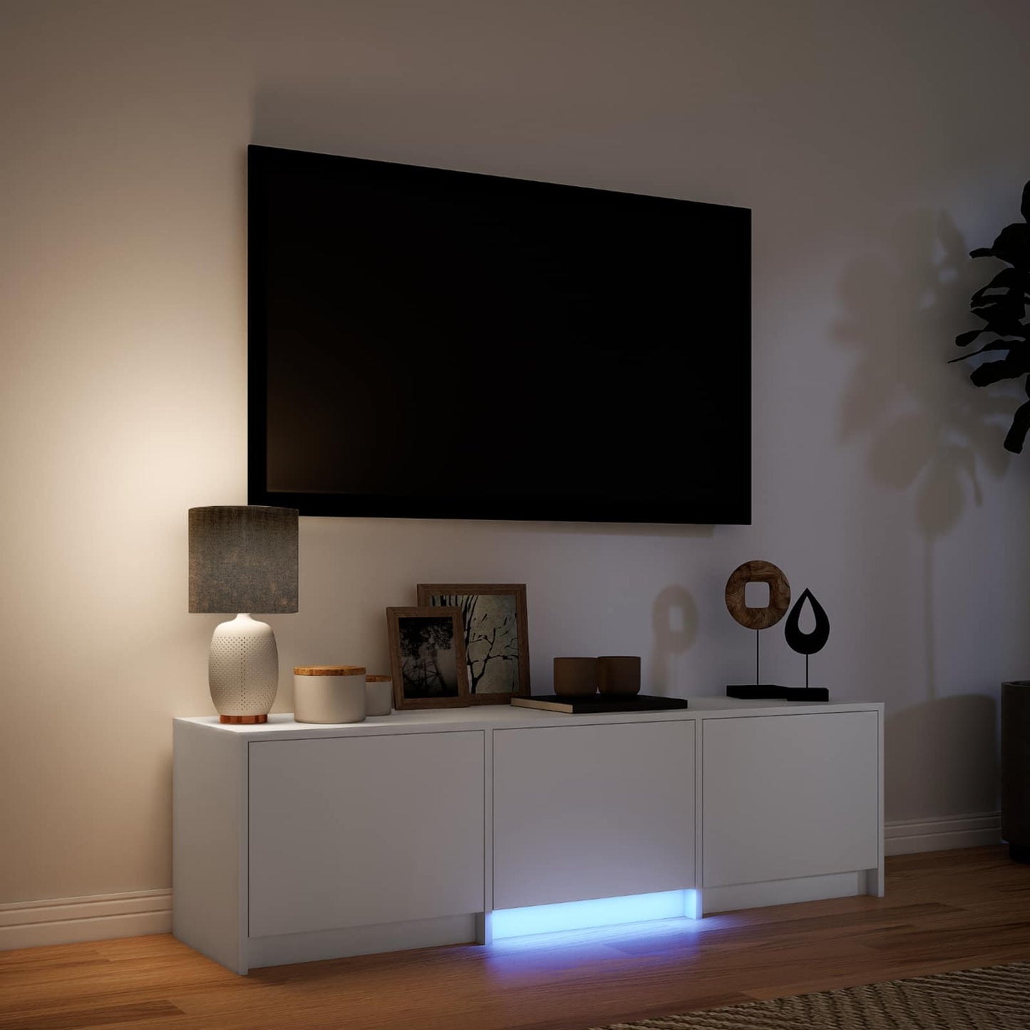 Mobile TV con LED Bianco 140 x 34 x 40 cm Legno ingegnerizzato | homemem39