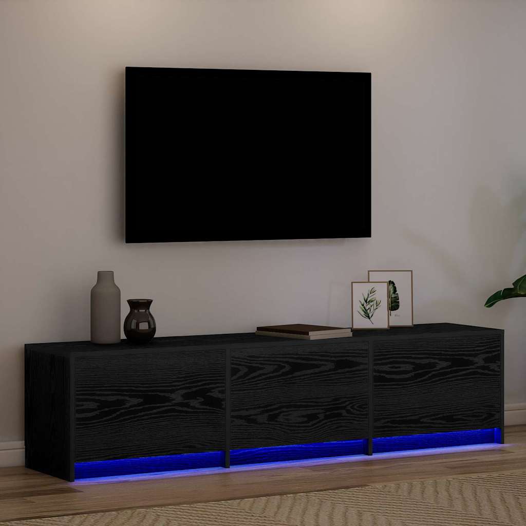 Mobile TV con LED con cassetto Rovere Nero 162 x 34 x 40 cm