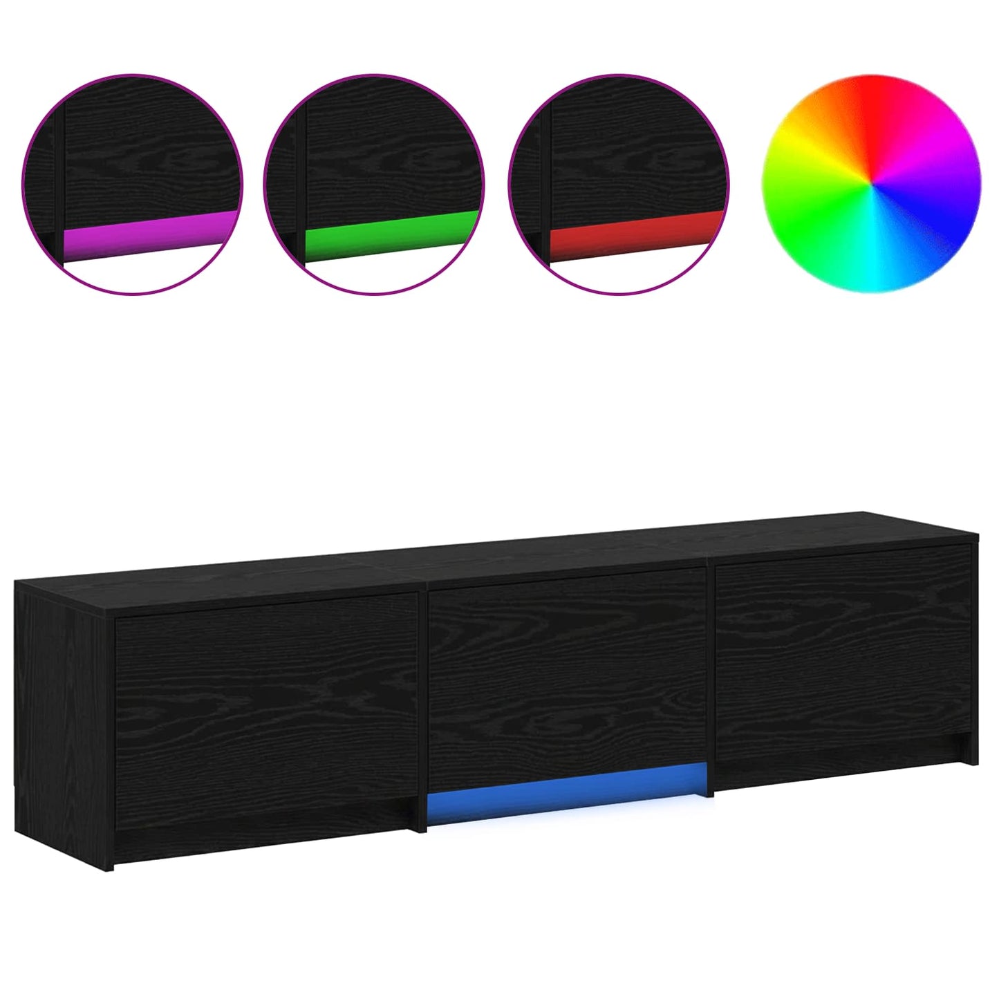 Mobile TV con LED con strisce LED Rovere Nero 165 x 34 x 40 cm