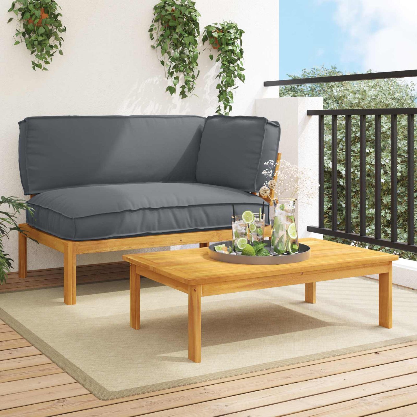 Set di divani 2 pcs Antracite Legno di Acacia Massello | homemem39