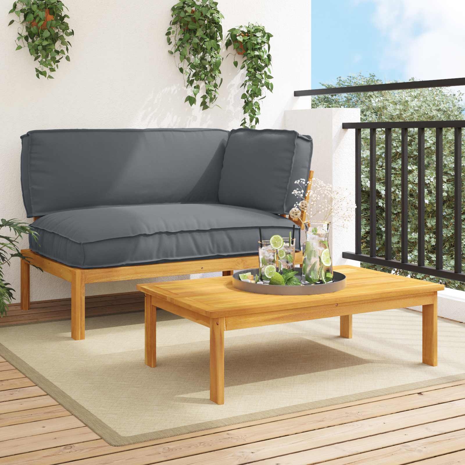 Set di divani 2 pcs Antracite Legno di Acacia Massello | homemem39