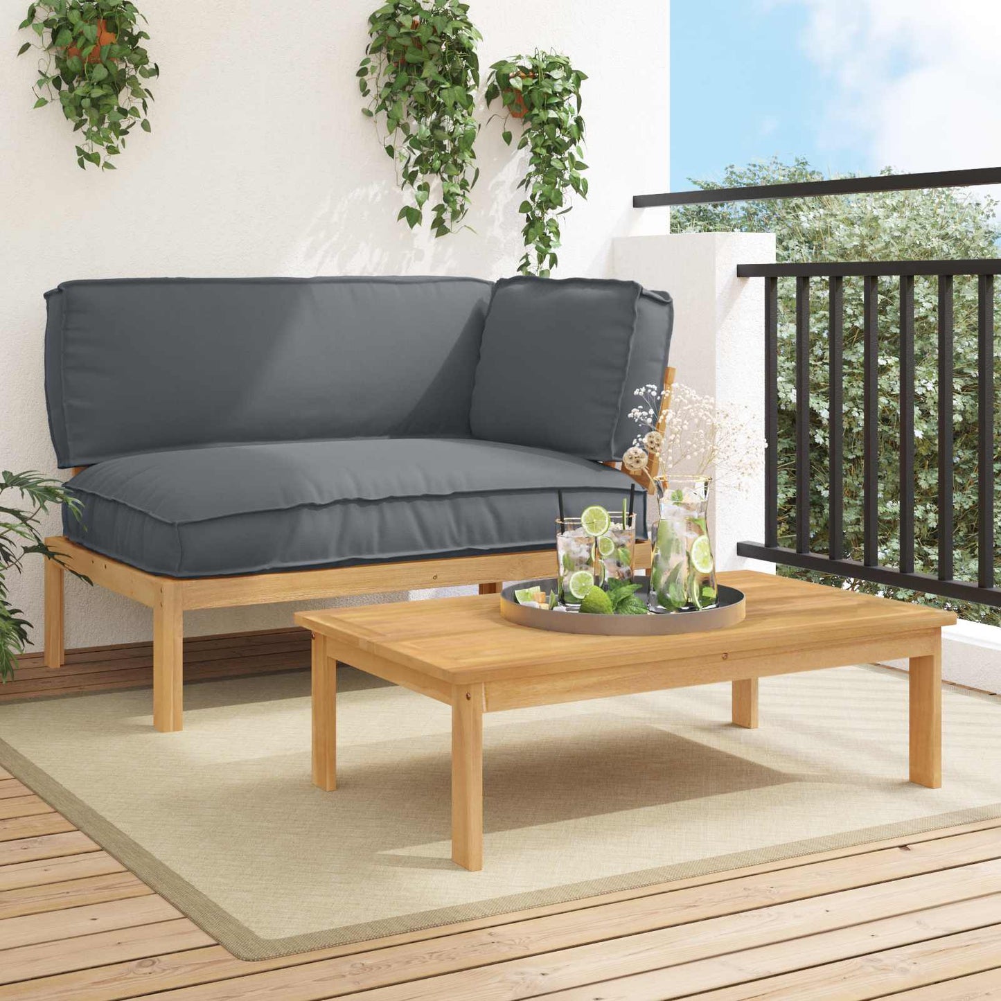 Set di divani 2 pcs Antracite Legno di Acacia Massello | homemem39