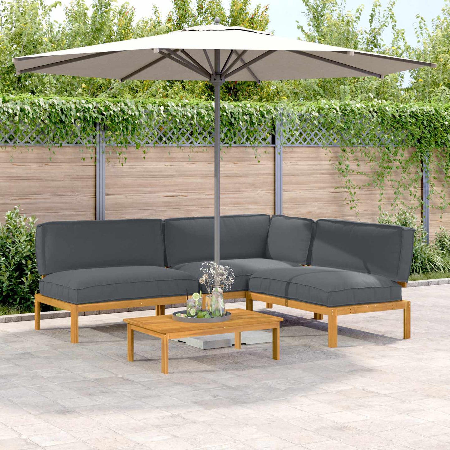 Set di divani 4 pcs Antracite Legno di Acacia Massello | homemem39