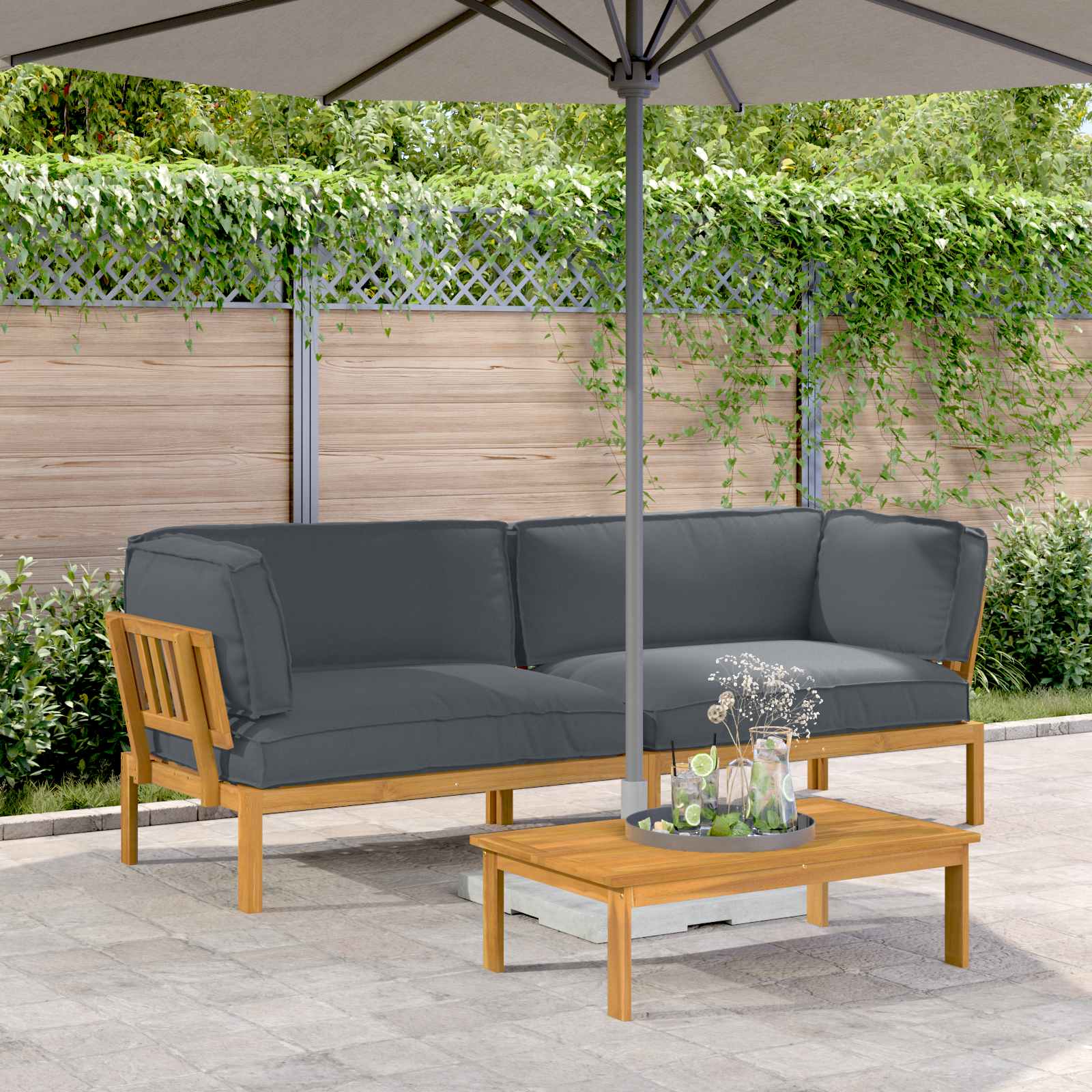 Set di divani 2 pcs Antracite Legno di Acacia Massello | homemem39