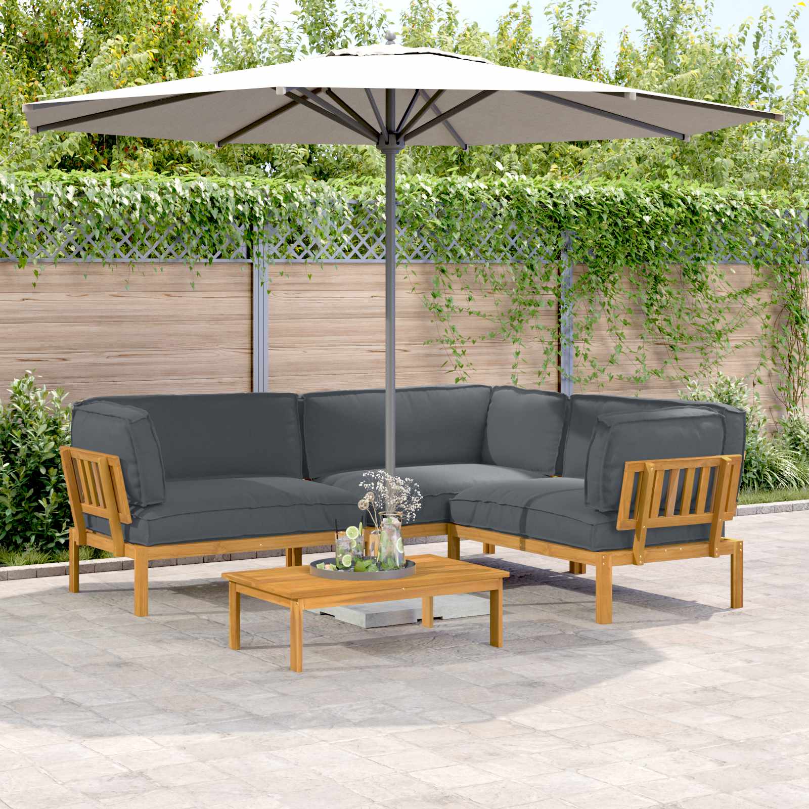 Set di divani 4 pcs Antracite Legno di Acacia Massello | homemem39