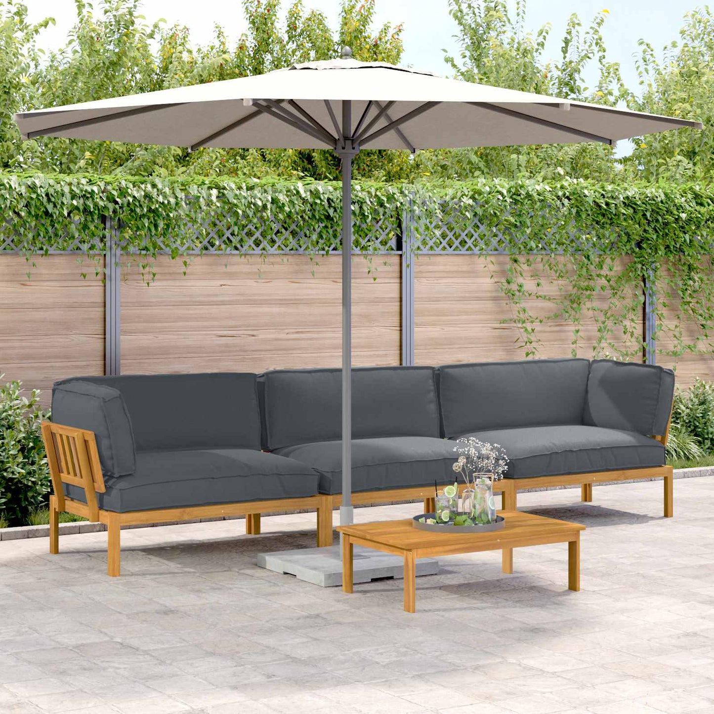 Set di divani 4 pcs Antracite Legno di Acacia Massello | homemem39