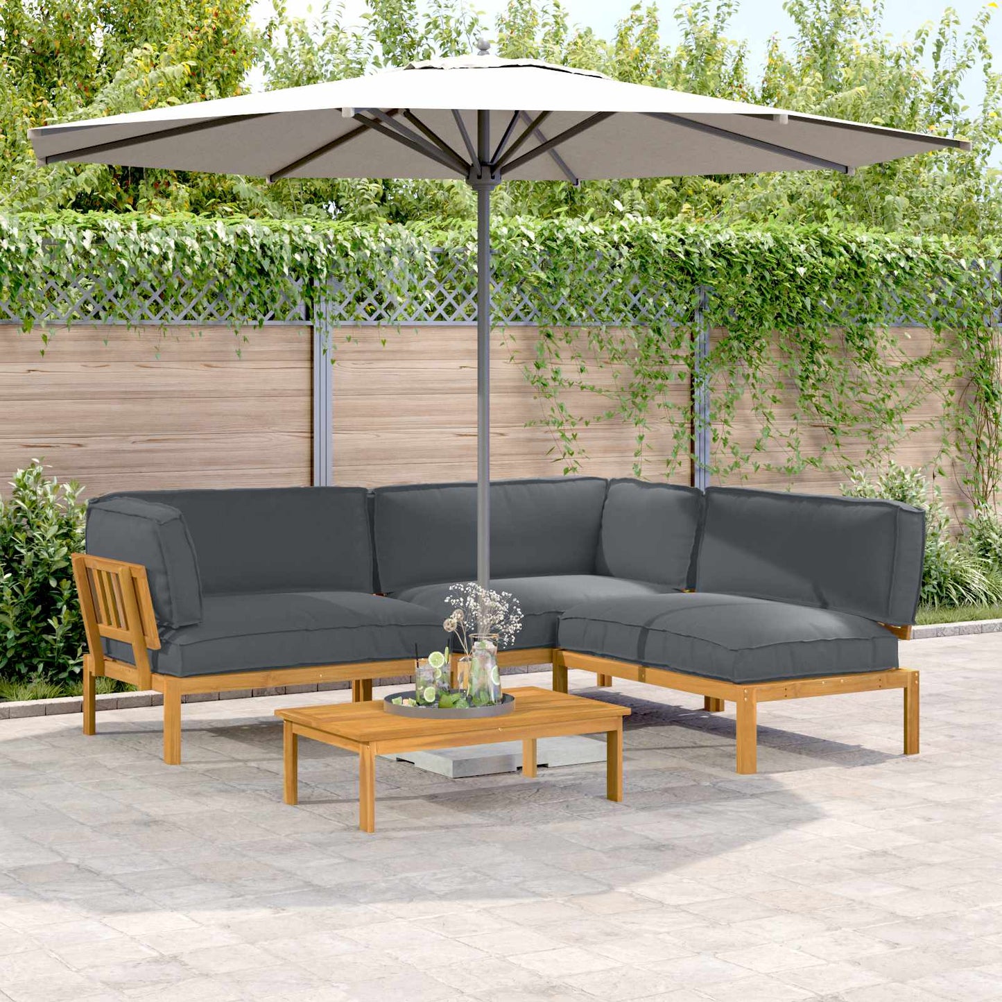 Set di divani 4 pcs Antracite Legno di Acacia Massello | homemem39