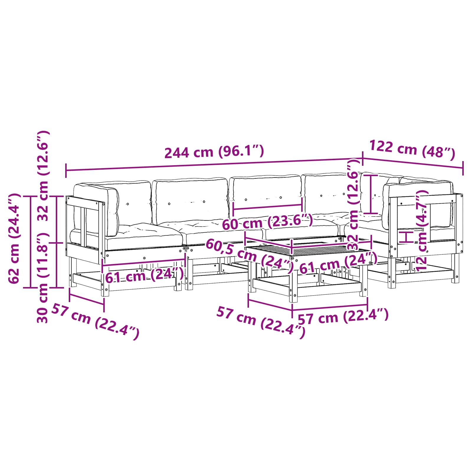 Set Lounge da Giardino 6 pcs Marrone Cerato | homemem39