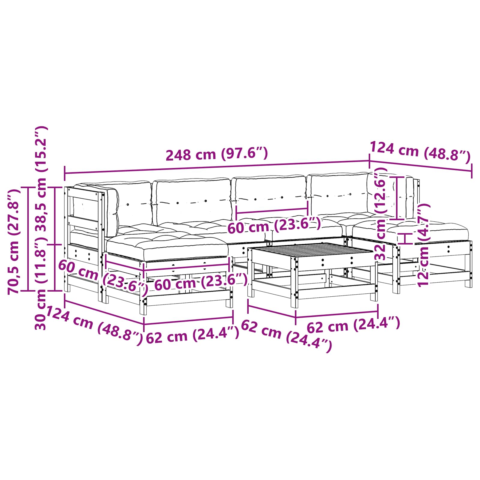 Set Lounge da Giardino 7 pcs Marrone Cerato | homemem39