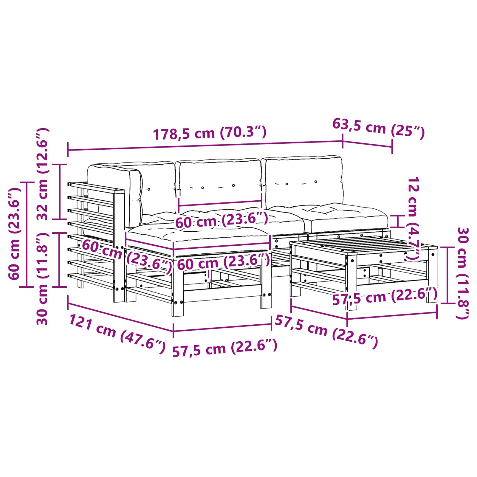 Set Lounge da Giardino 5 pcs Marrone Cerato | homemem39