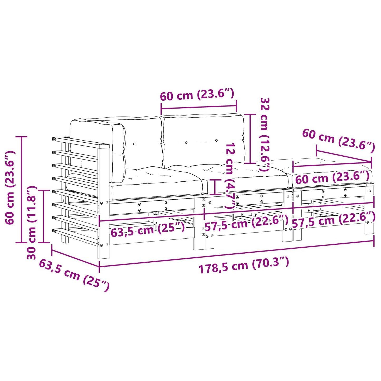 Set Lounge da Giardino 3 pcs Marrone Cerato | homemem39