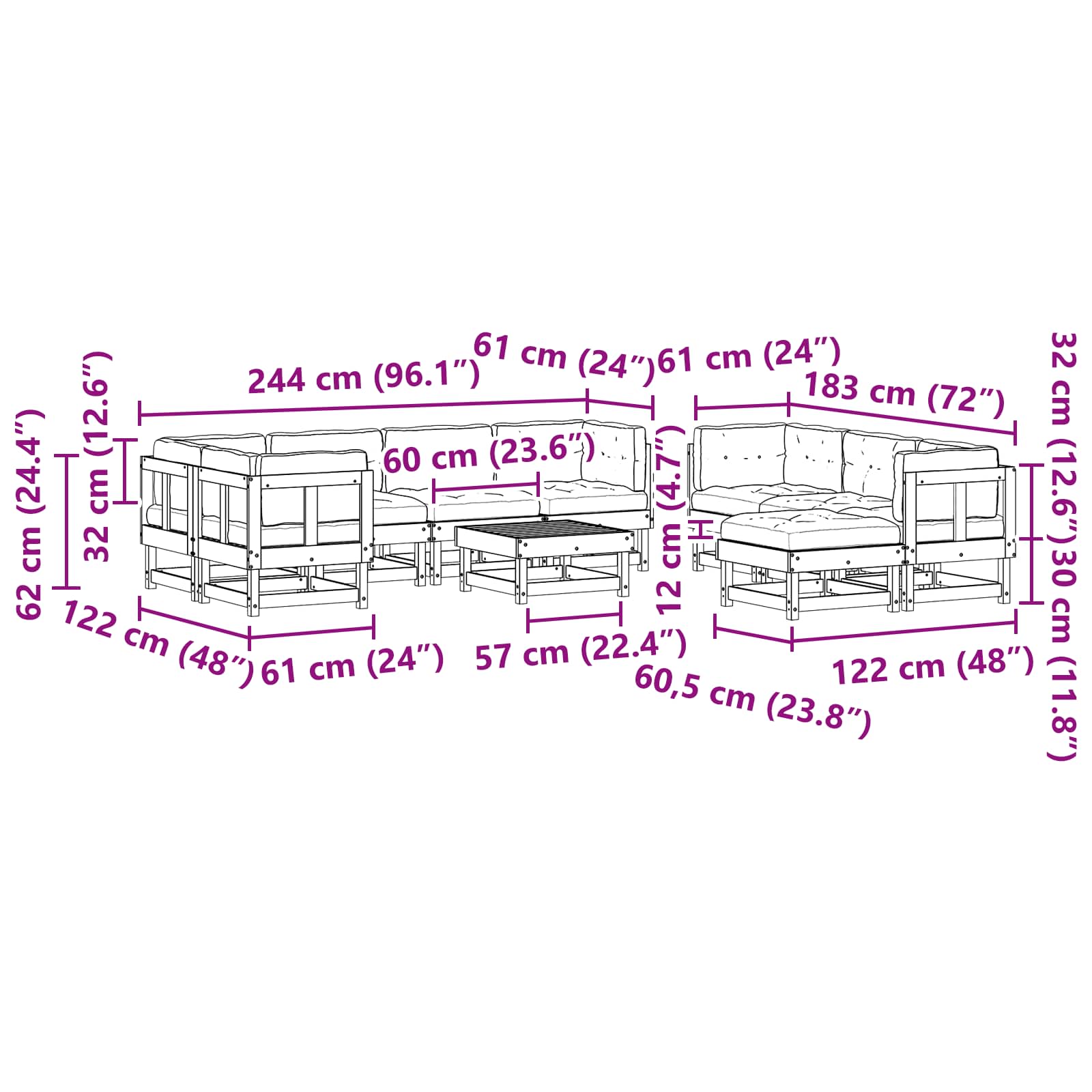 Set Lounge da Giardino 33 pcs Marrone Cerato | homemem39