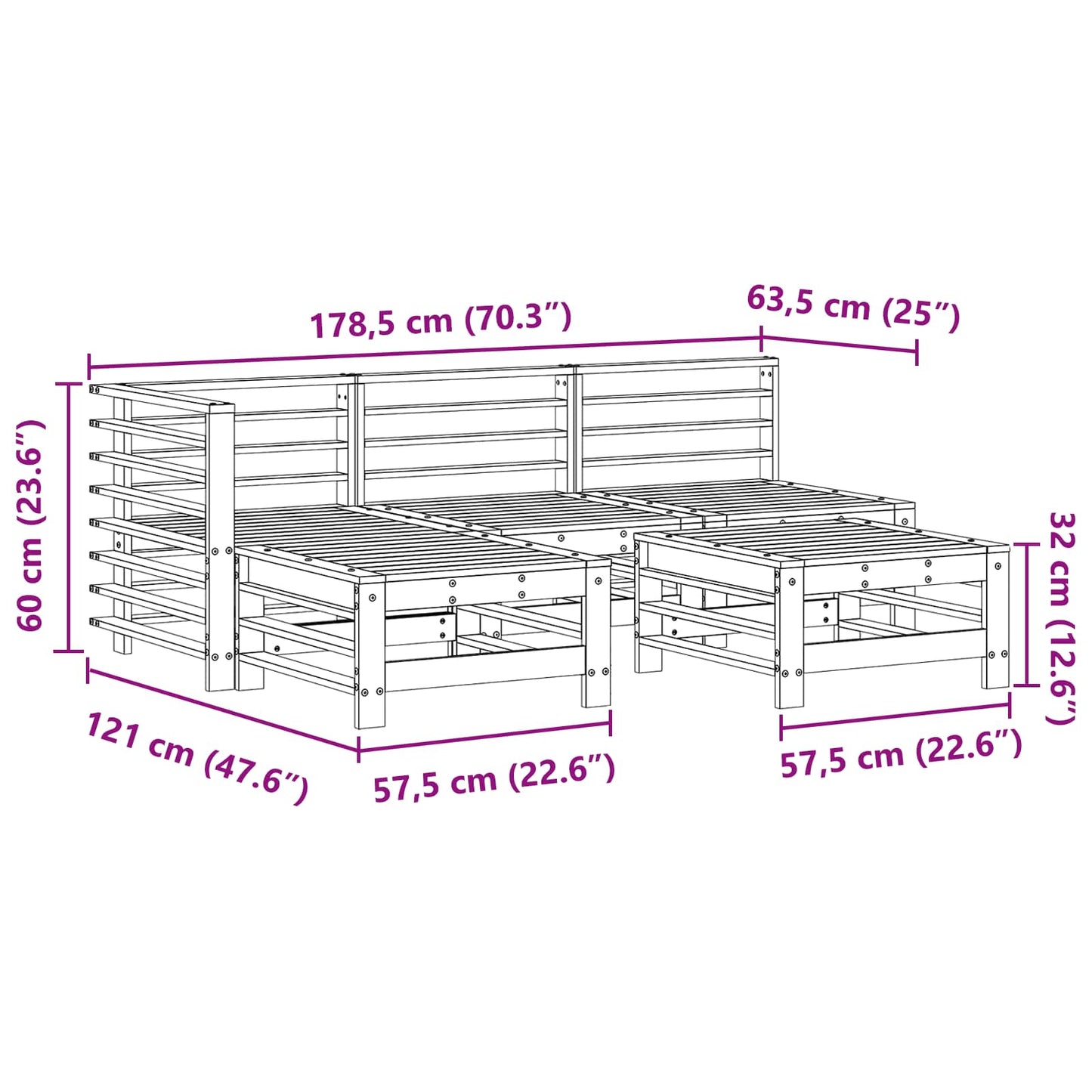 Set Lounge da Giardino 5 pcs Marrone Cera | homemem39