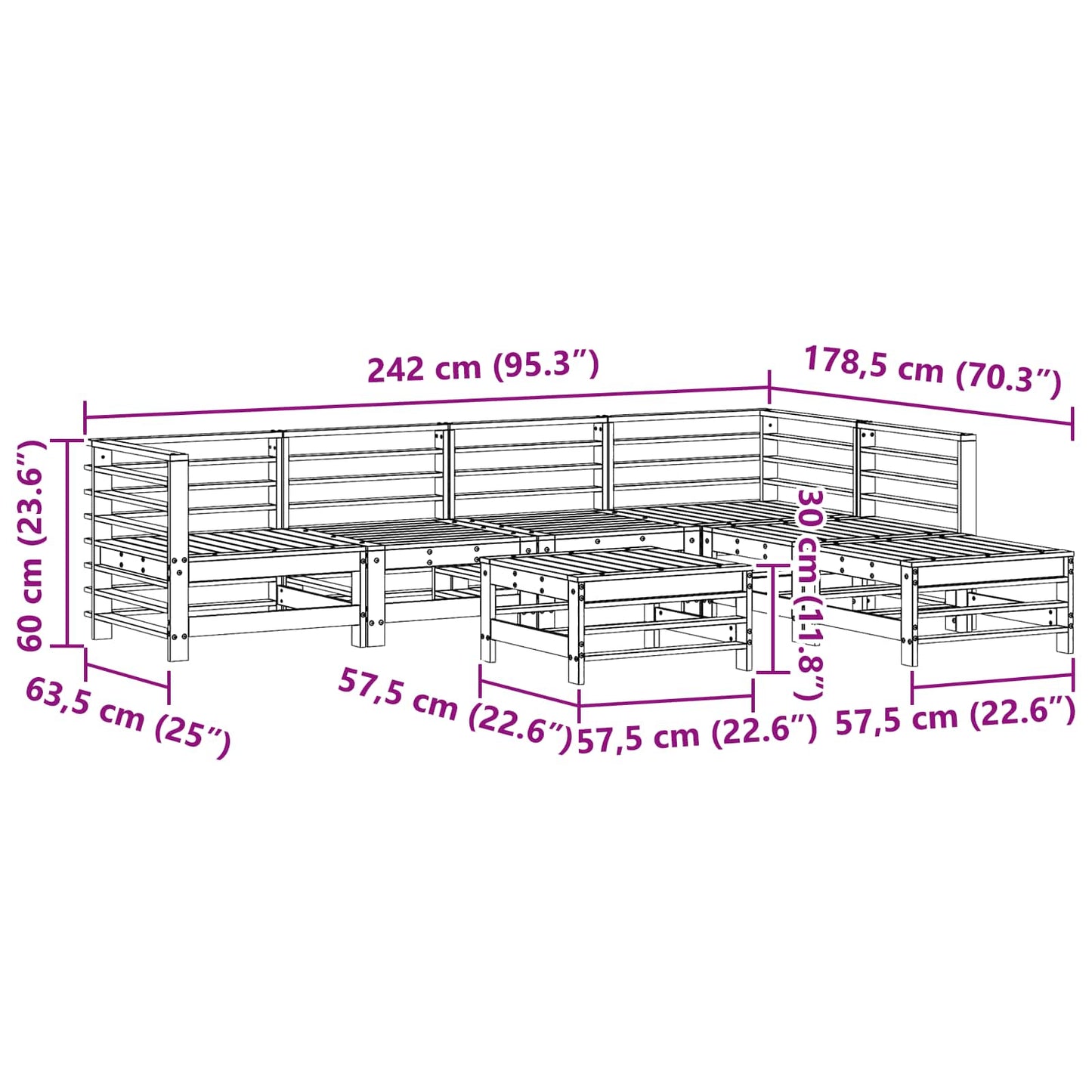 Set Lounge da Giardino 7 pcs Marrone Cera | homemem39