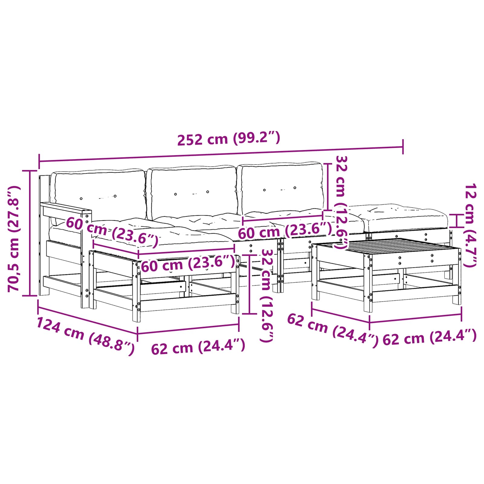 Set Lounge da Giardino 6 pcs Marrone Cerato | homemem39