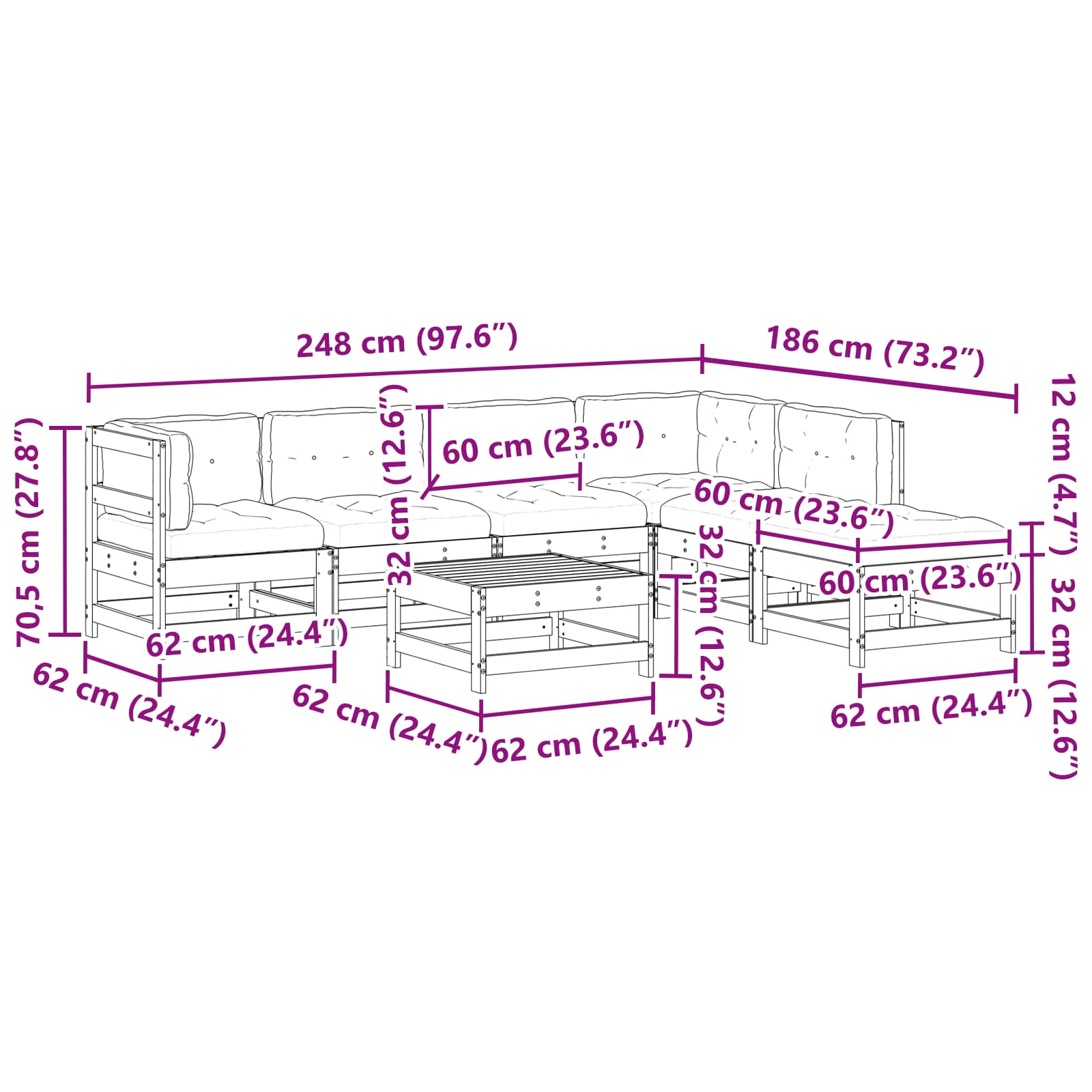 Set Lounge da Giardino 7 pcs Marrone Cerato | homemem39