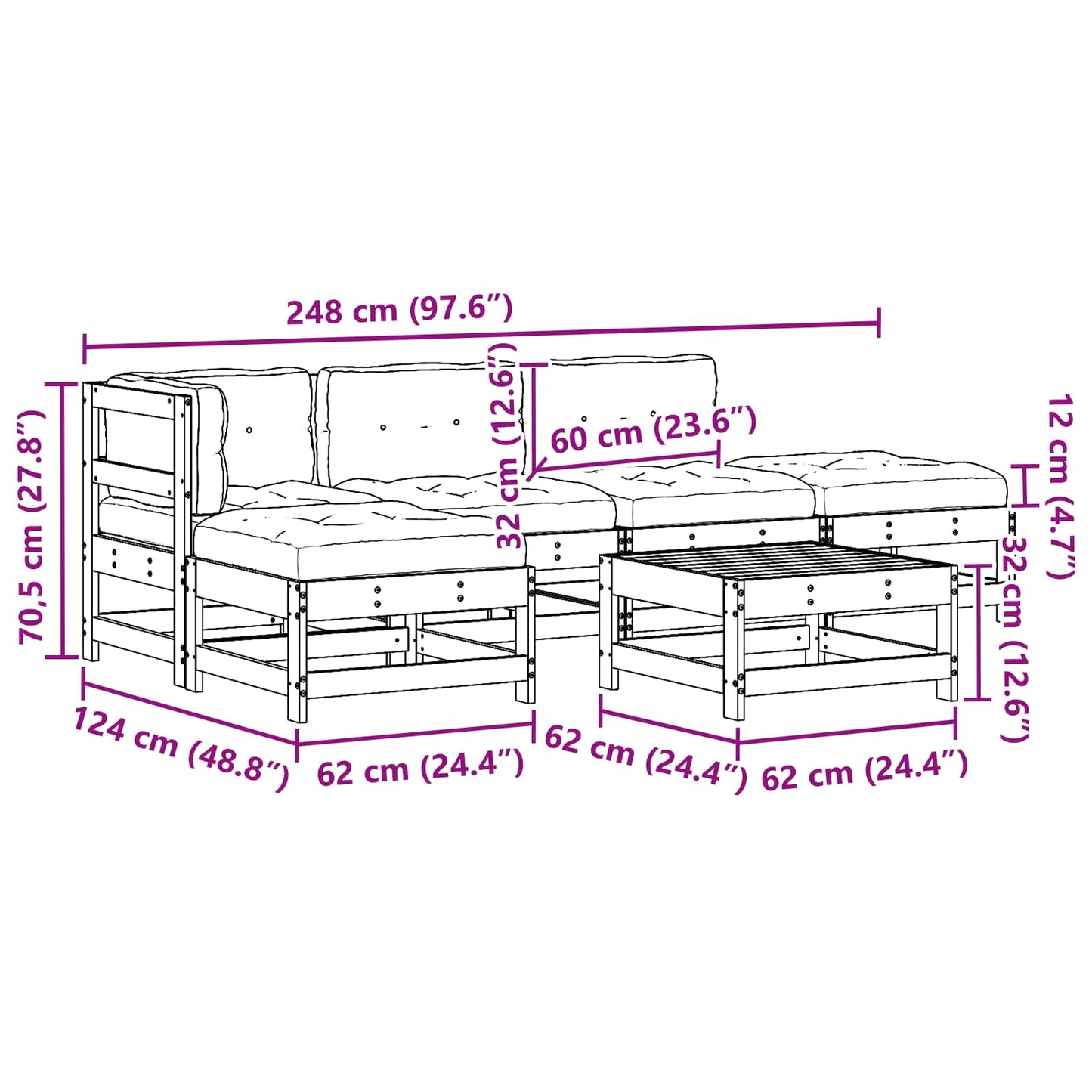 Set Lounge da Giardino 5 pcs Pino Marrone Cerato | homemem39