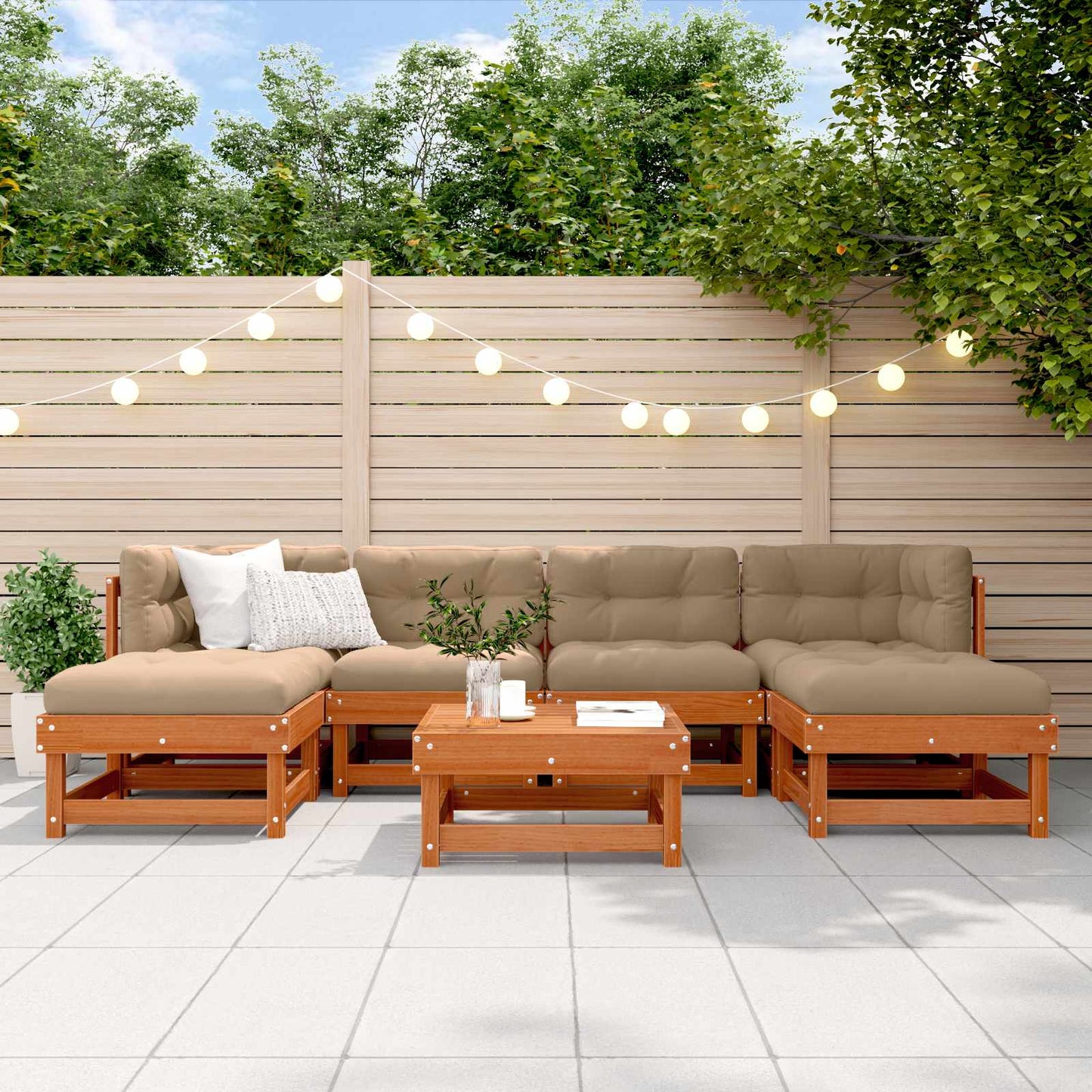 Set Lounge da Giardino 7 pcs Marrone Cera | homemem39