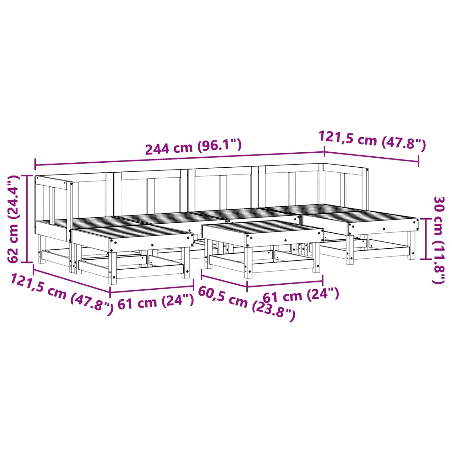 Set Lounge da Giardino 7 pcs Marrone Cera | homemem39