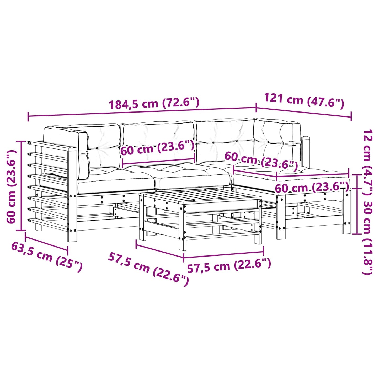 Set Lounge da Giardino 5 pcs Marrone Cerato | homemem39