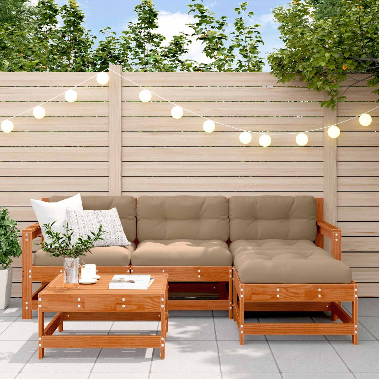 Set Lounge da Giardino 5 pcs Pino Marrone Cerato | homemem39