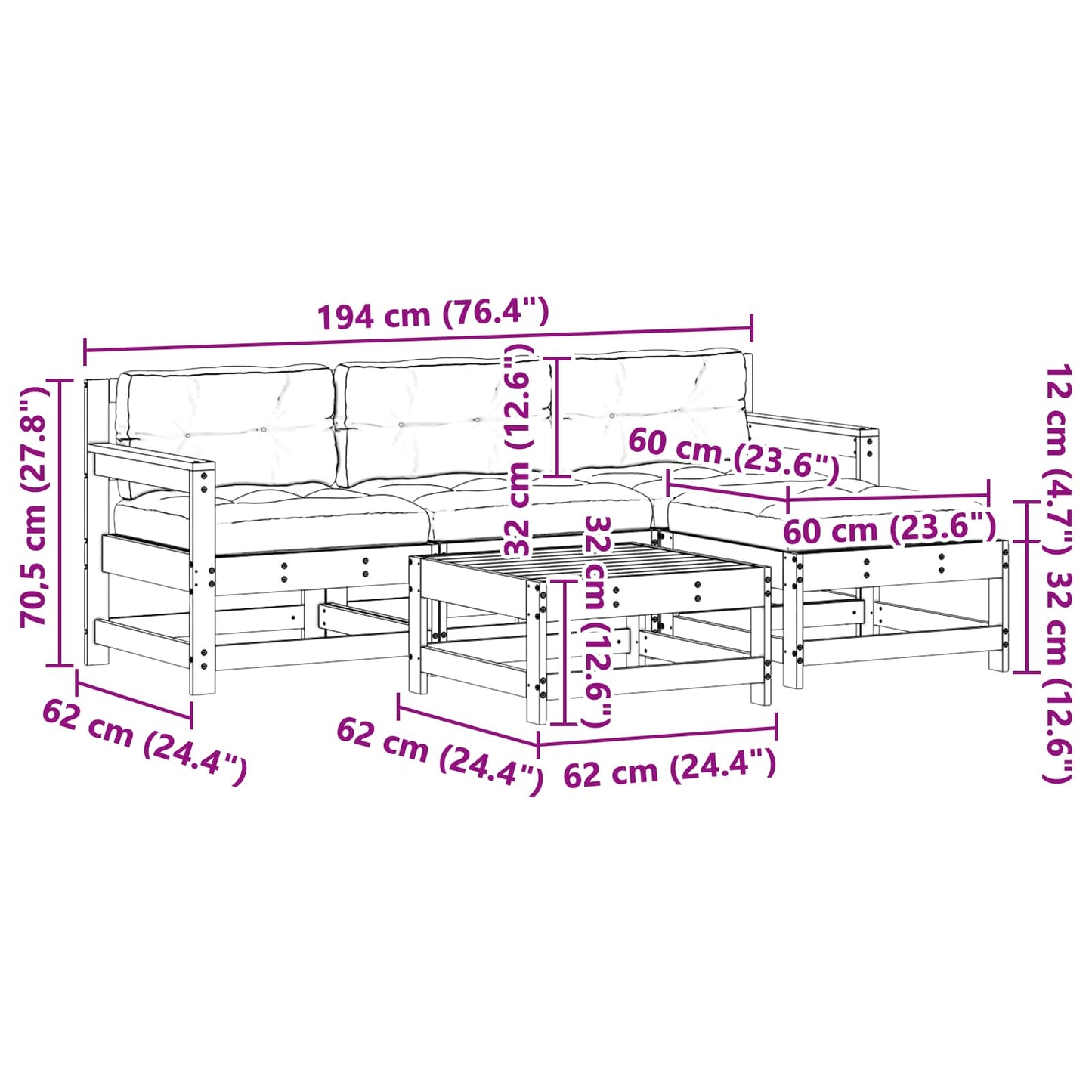 Set Lounge da Giardino 5 pcs Pino Marrone Cerato | homemem39