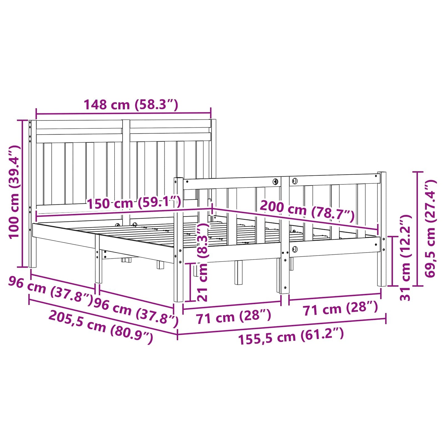 Struttura del letto 2 pcs Marrone cerato 150 x 200 cm