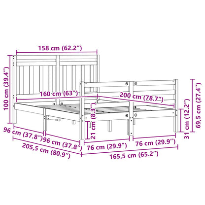 Struttura del letto con testiera Marrone cerato 160 x 200 cm