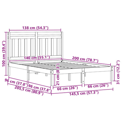 Struttura del letto Marrone cerato 140 x 200 cm Pino massello