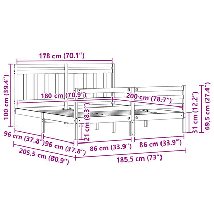 Struttura del letto con testiera Marrone cerato 180 x 200 cm