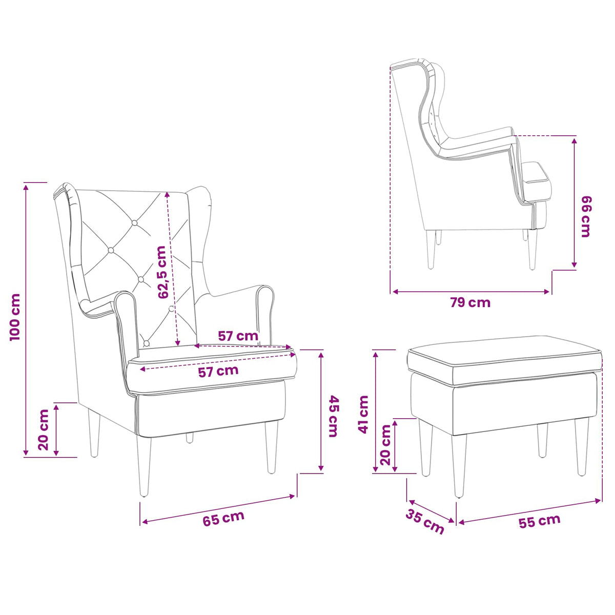 Poltrona con Ottomano 2 pz Rosa Velluto | homemem39