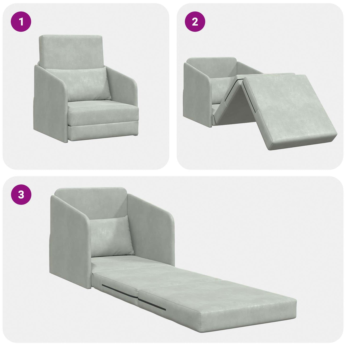Divano Letto Pieghevole Grigio chiaro 65 x 80 x 83 cm Velluto