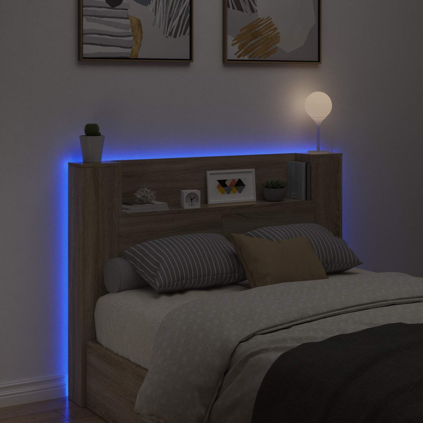 Testata con Mobile e LED Sonoma 140 x 16,5 x 103,5 cm | homemem39