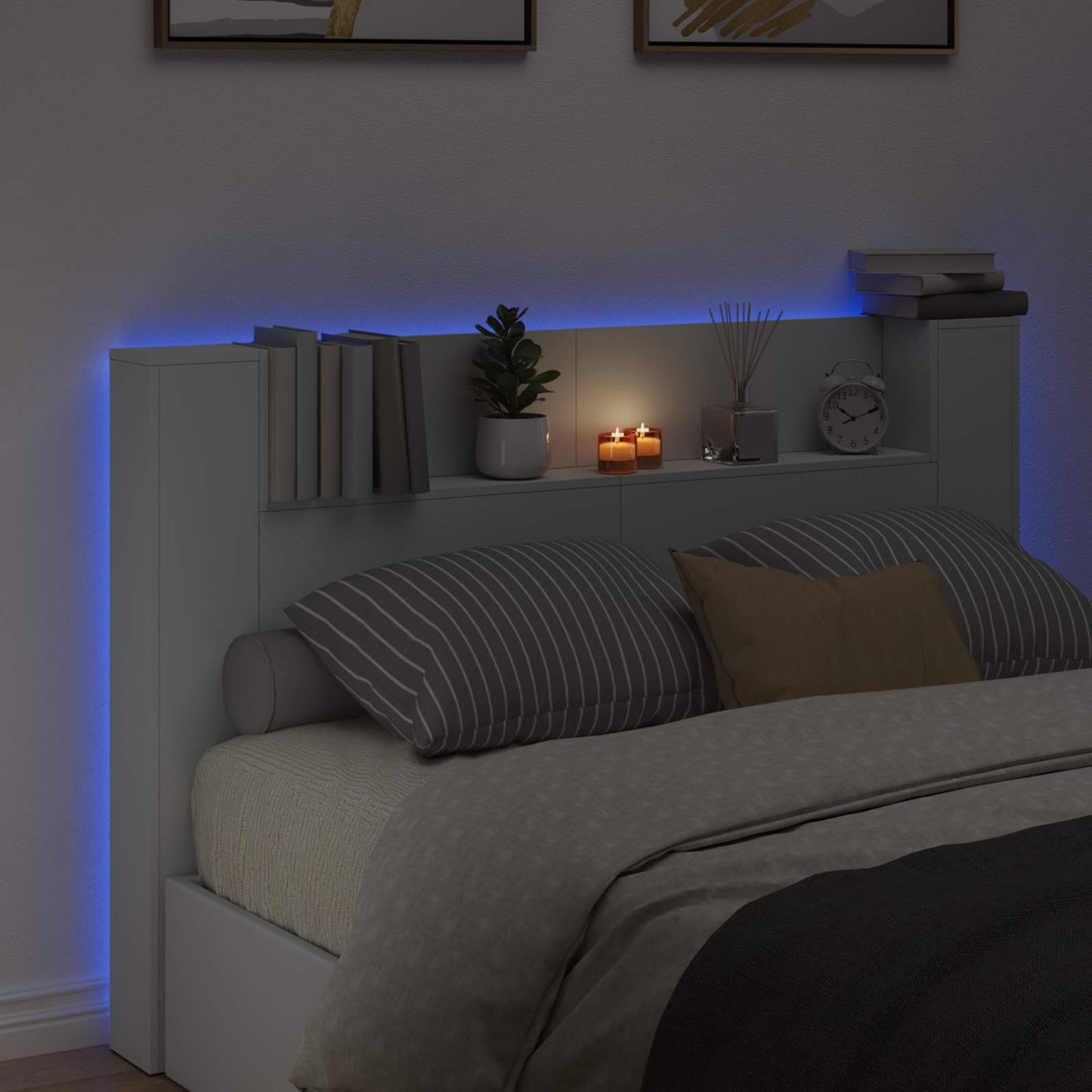Testata con Mobile e LED Bianco 160 x 16,5 x 103,5 cm | homemem39