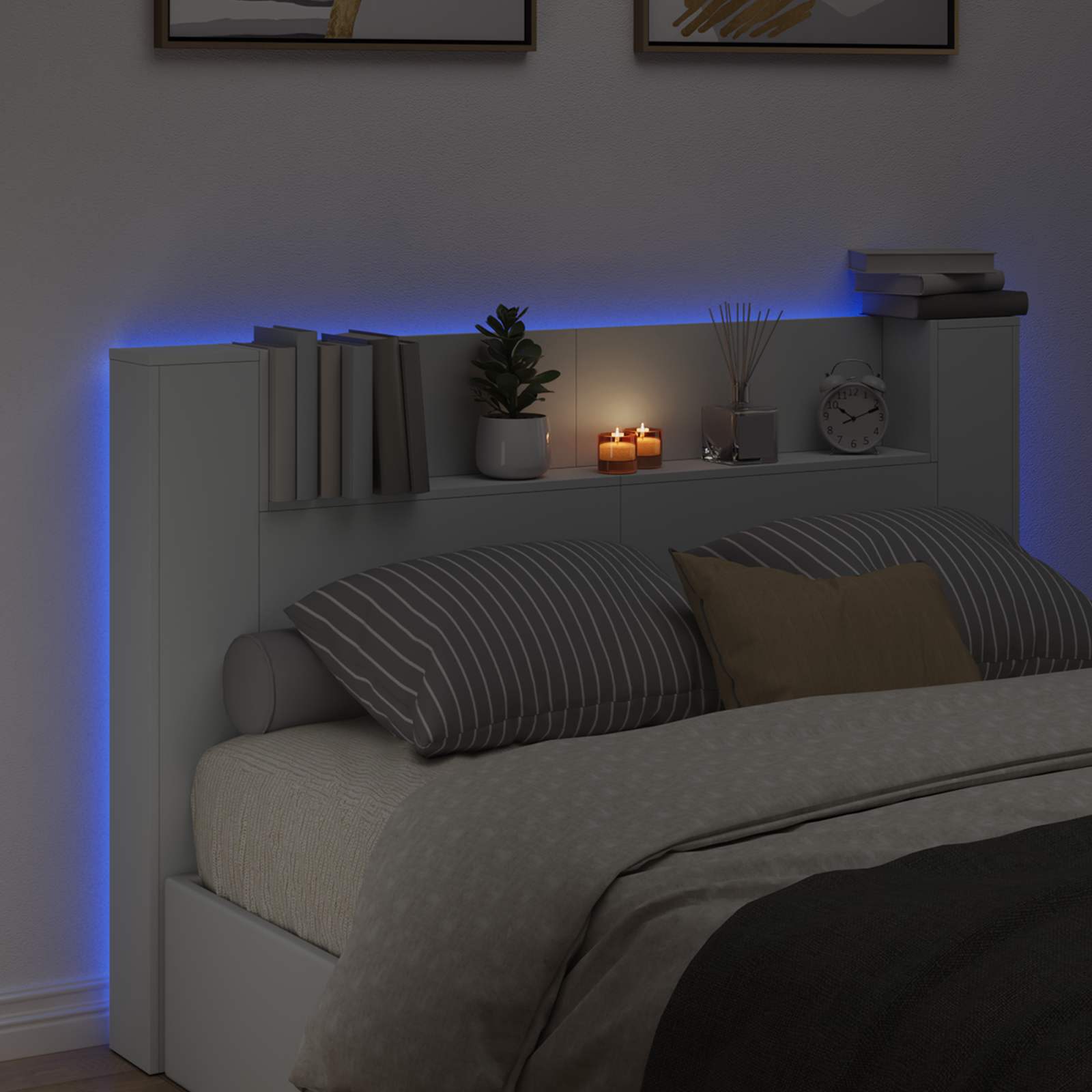 Testata con Mobile e LED Bianco 160 x 16,5 x 103,5 cm | homemem39