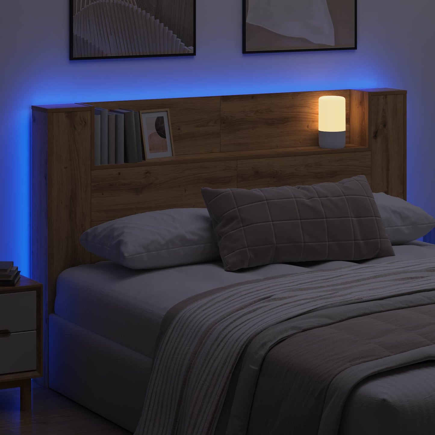 Testata con Mobile e LED Rovere Artigianale Legno multistrato | homemem39