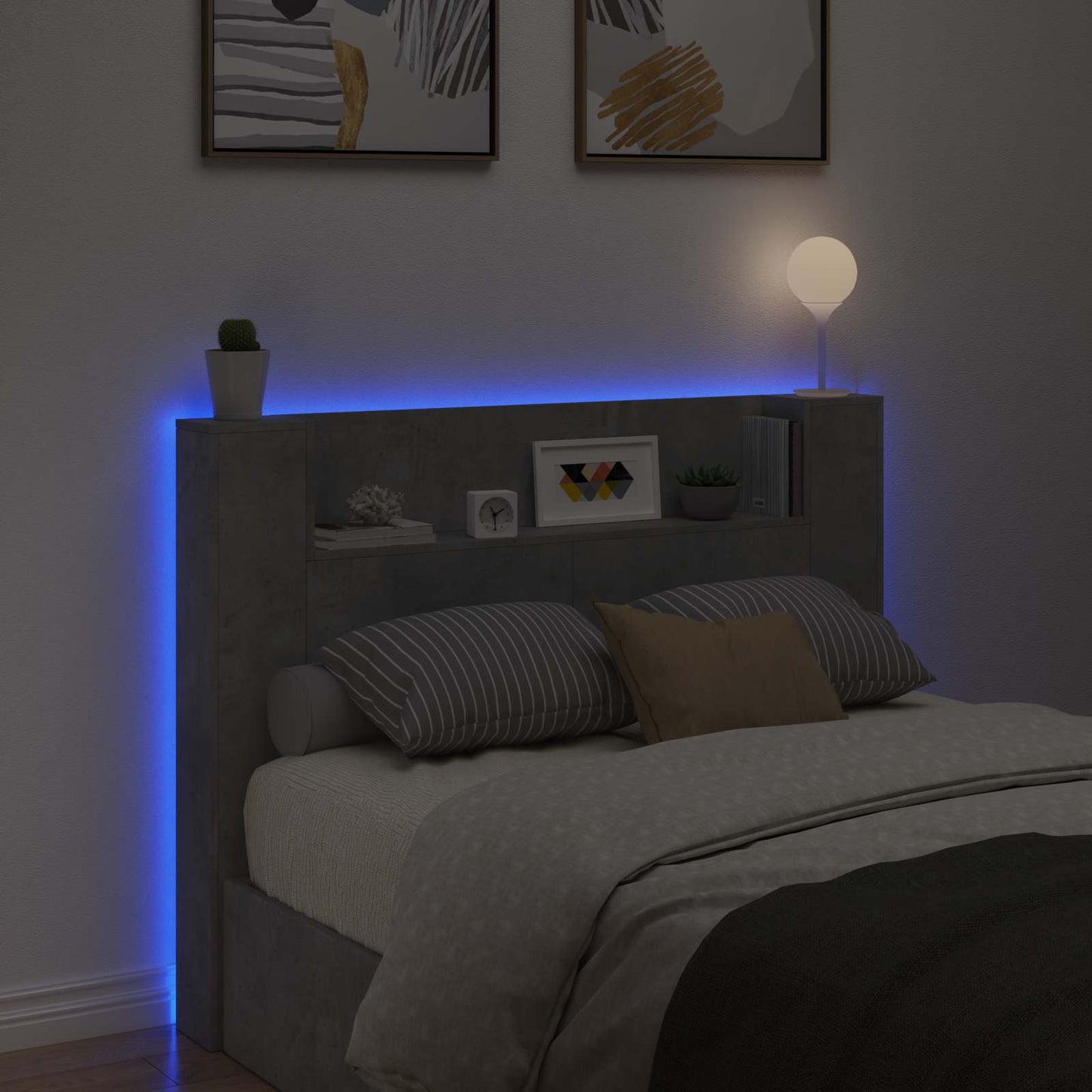 Testata con Mobile e LED Calcestruzzo 140 x 16,5 x 103,5 cm | homemem39