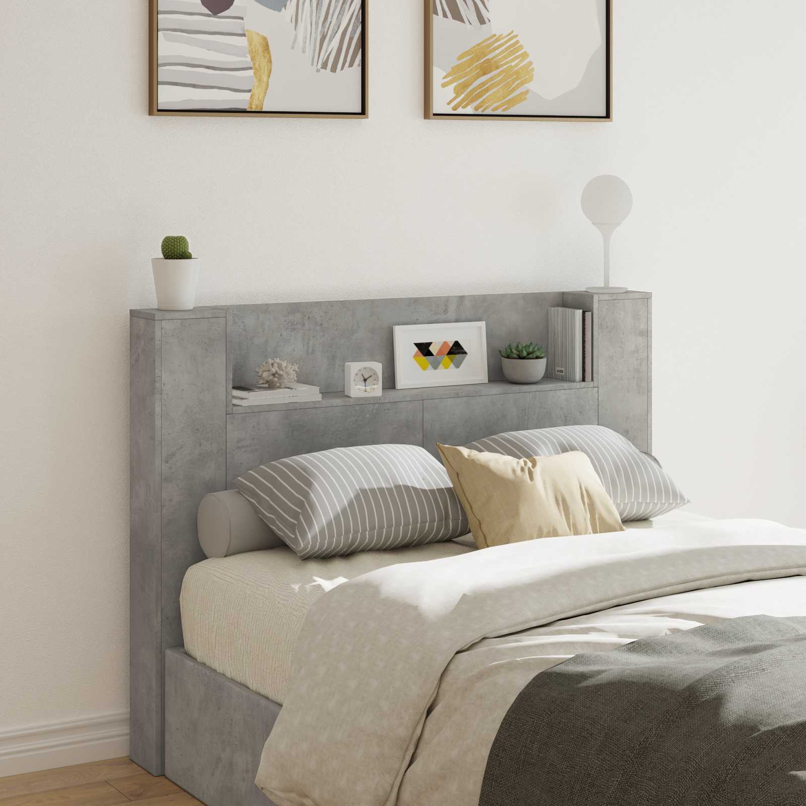 Testata con Mobile e LED Calcestruzzo 140 x 16,5 x 103,5 cm | homemem39