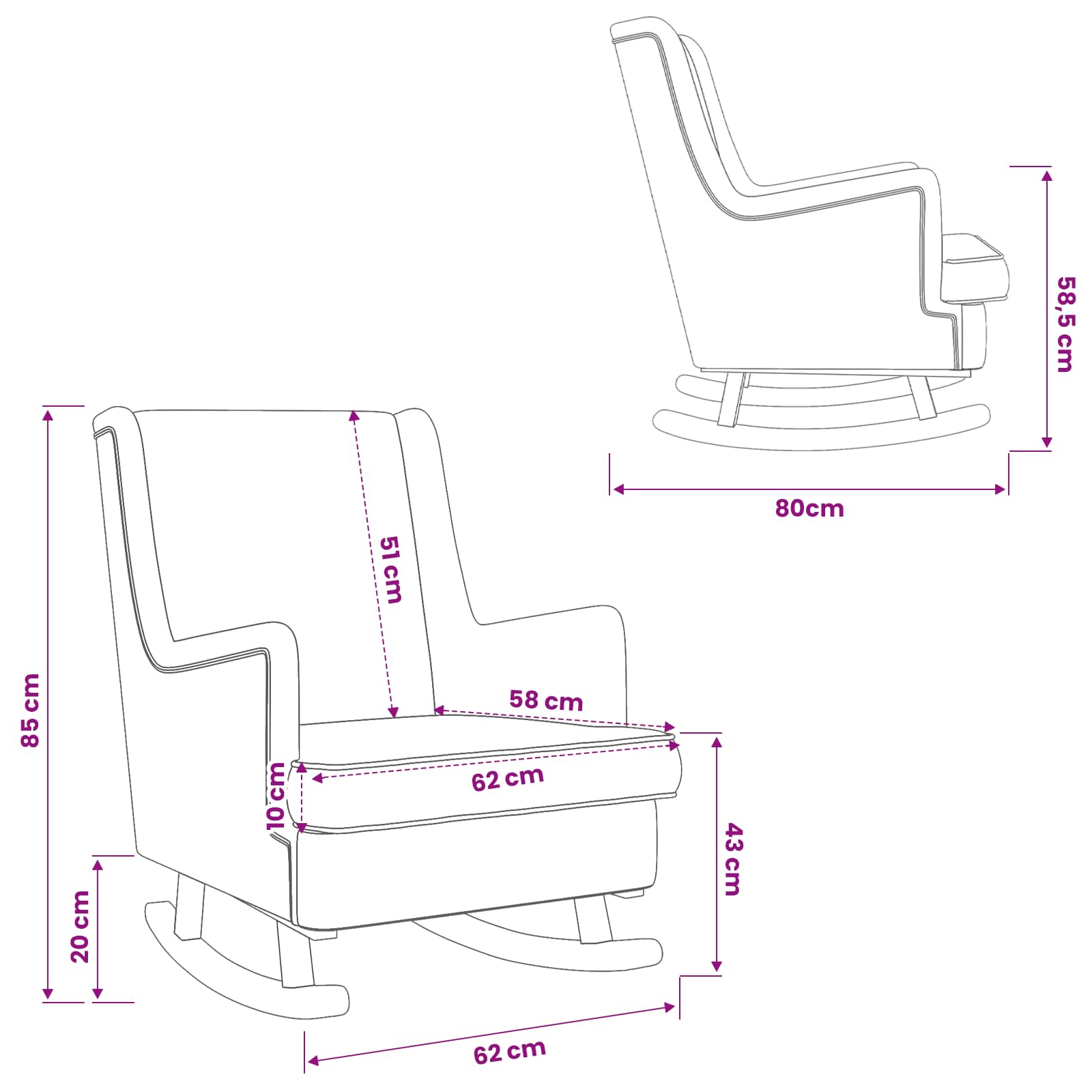 Sedia a dondolo Grigio scuro 62 x 80 x 85 cm Tessuto | homemem39