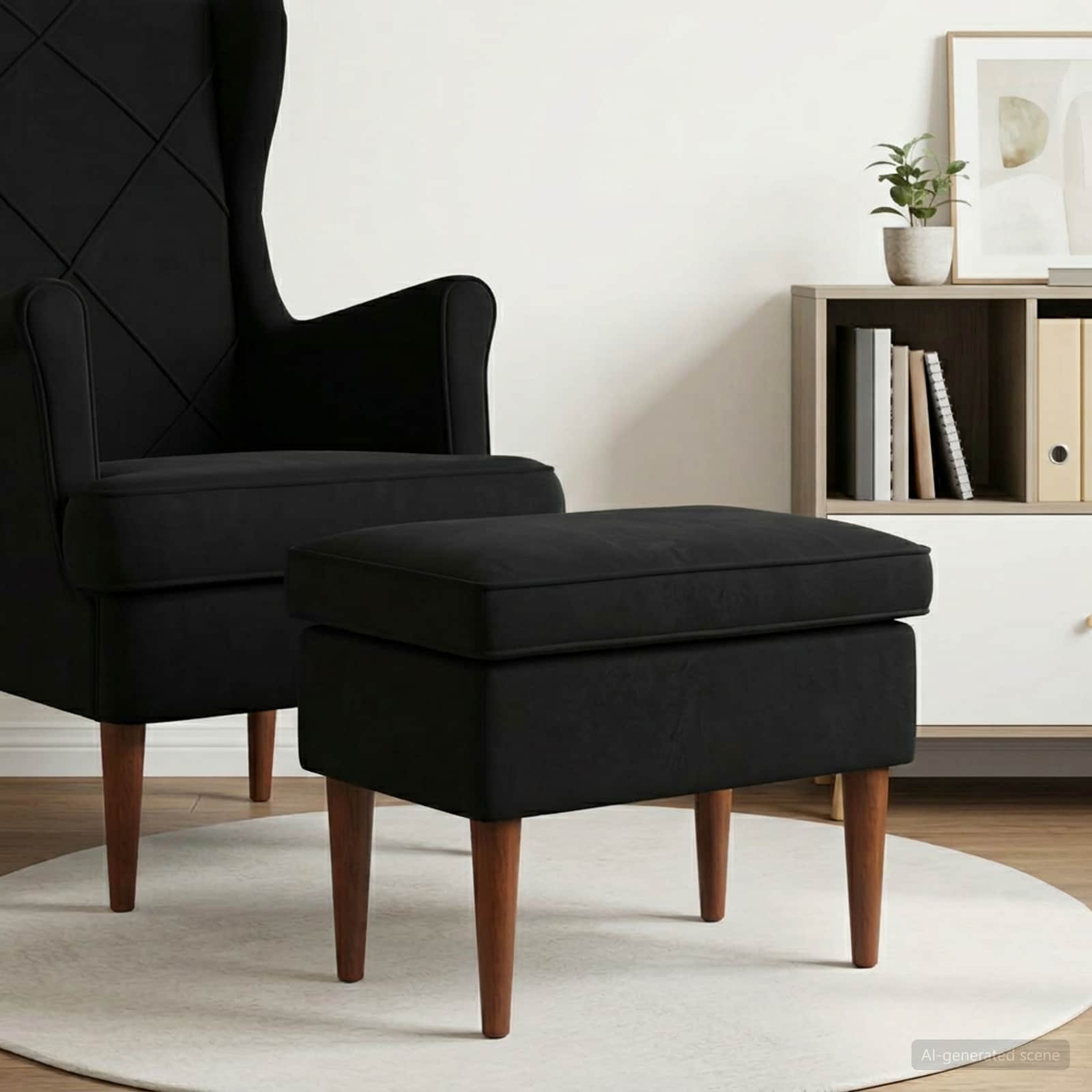 Poggiapiedi Nero 55 x 35 x 41 cm Velluto | homemem39