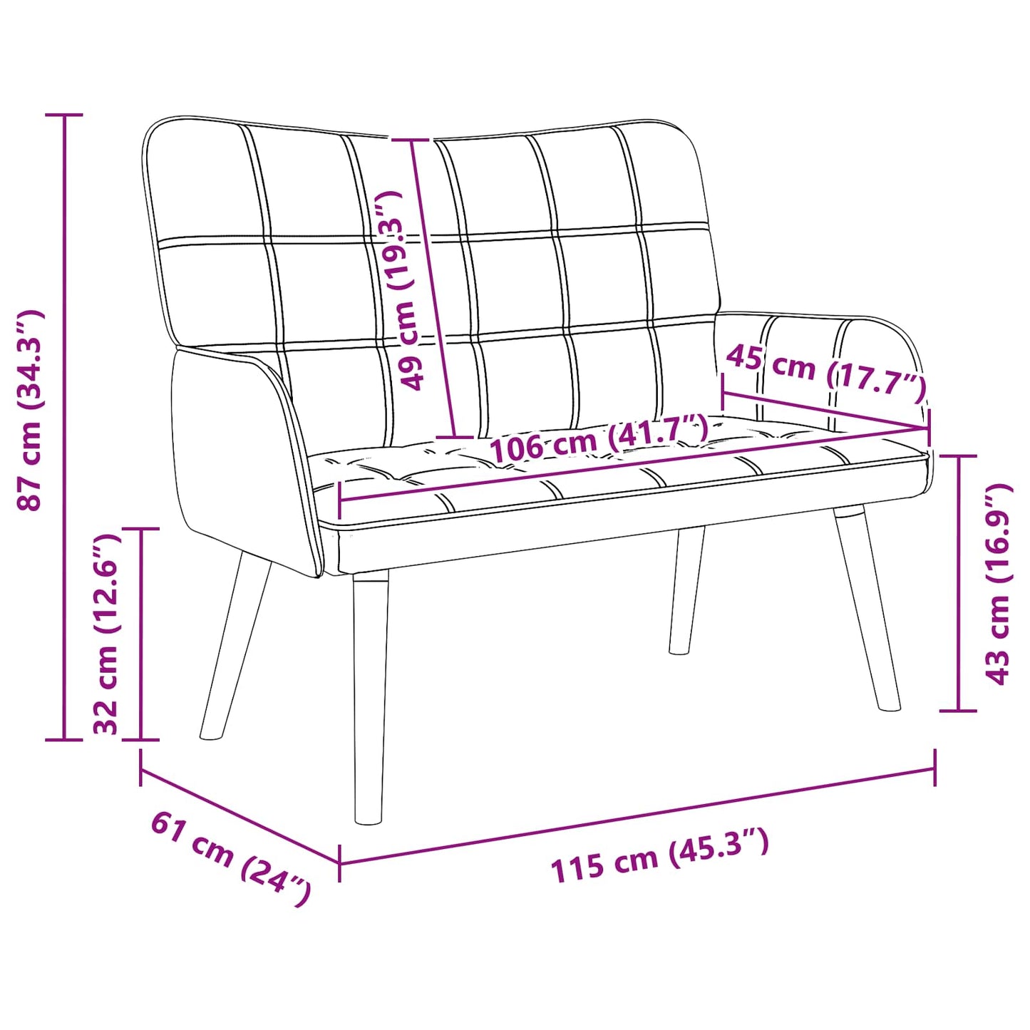 Sofa a Due Posti Crema 115 x 61 x 87 cm Tessuto | homemem39